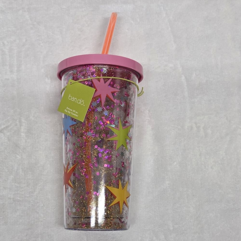 Deluxe 20 oz. Starburst Glitter Tumbler w/ Straw Double Wall BPA Free New - Picture 2 of 8